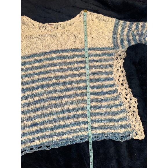 FREE PEOPLE FRENCH CREEK COTTON SLUB KNIT STRIPED SWEATER W/ CROCHET SIDES S - Picture 8 of 11
